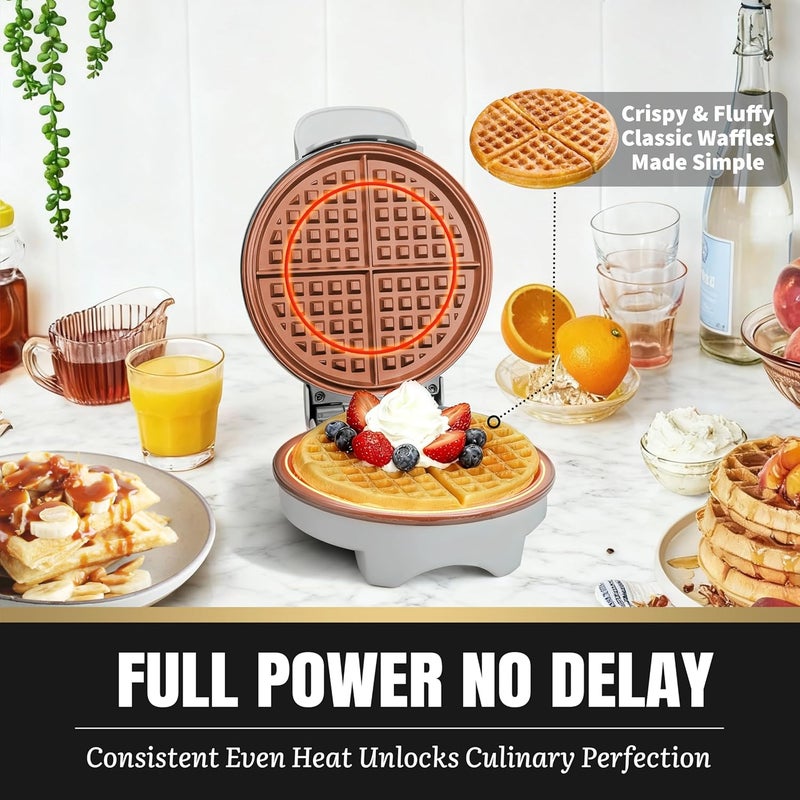 FineMade 7 Inches Classic Waffle Maker Machine, Round Waffle Iron, Electric Waffle Maker with Non-stick Cooking Plates, Silver - Image 3